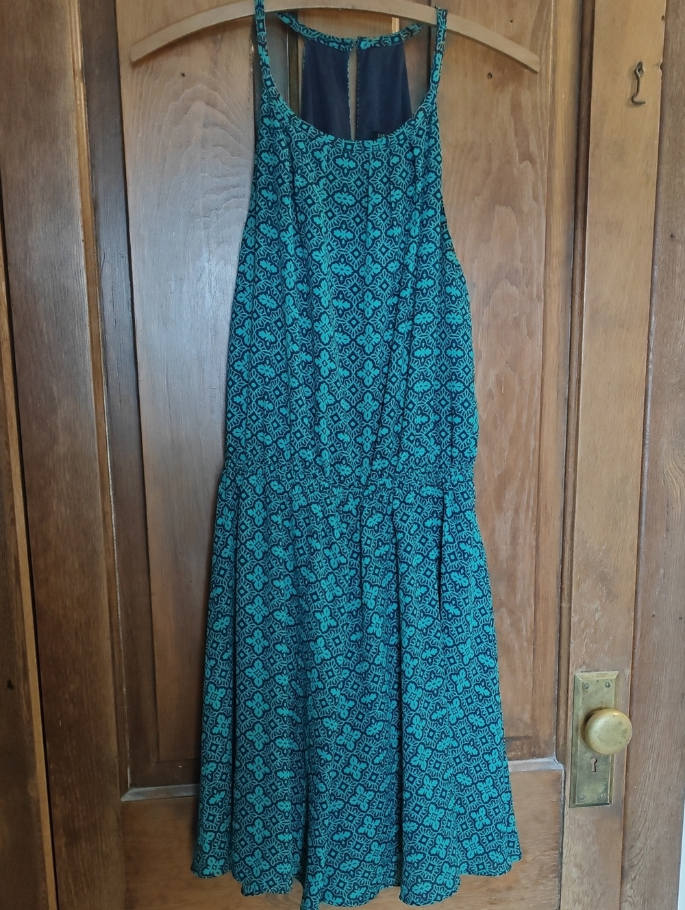 Banana Republic Emerald Green And Navy Blue Patterned Halter Mini Dress